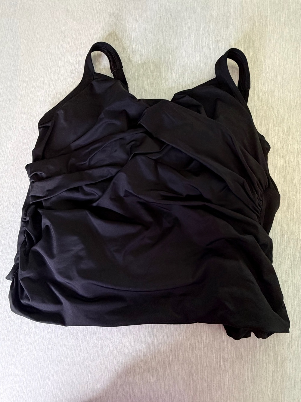 Lands’ End Black Ruched Tankini Swim Top Tummy Control Size 20W